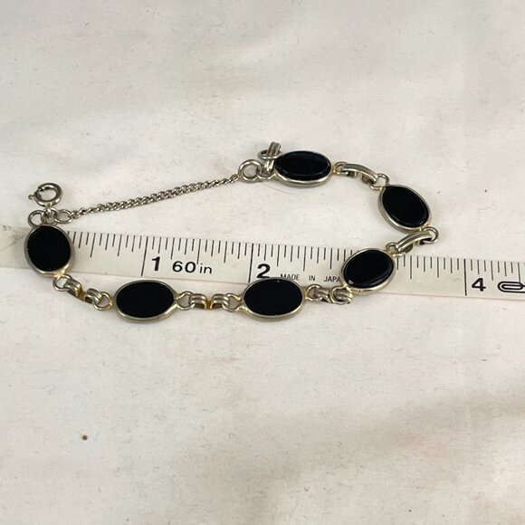 Elegant Gold & Black Onyx Oval Link Bracelet With Safety Chain - Picture 8 of 8